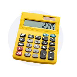 Una calculadora amarilla sobre un fondo negro, con su pantalla mostrando el número 199.