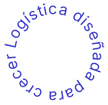 Diseño circular con letras azules en un fondo negro, sin relación con la logística internacional.