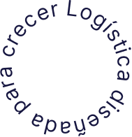 Diseño circular en negro con letras en morado, sin relación con la logística internacional.