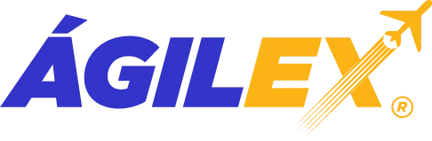 Logo de Ágilex Ecuador, pixel art con colores azul y amarillo.