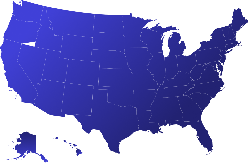 Mapa detallado de los Estados Unidos, dividido en regiones norte y sur.